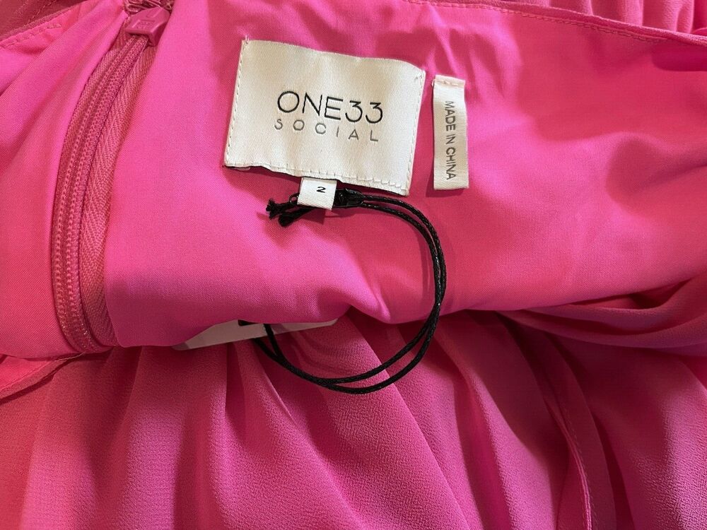 One 33 Social women Fuchsia Pink Tier Ruffle Halter Short Mini Dress size 2 $375 - Picture 11 of 13